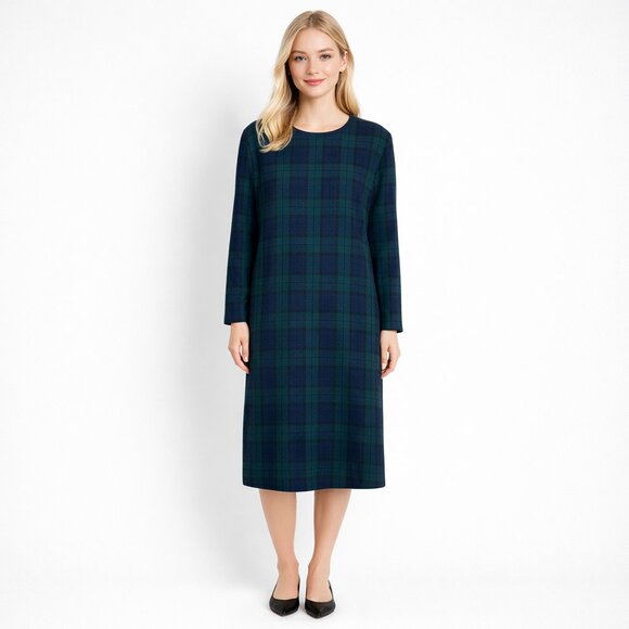 Brooks Brothers Dresses & Skirts - Vintage Brooks Brothers Flannel Plaid Shift Midi Dress Frock Green Blue Wool 14